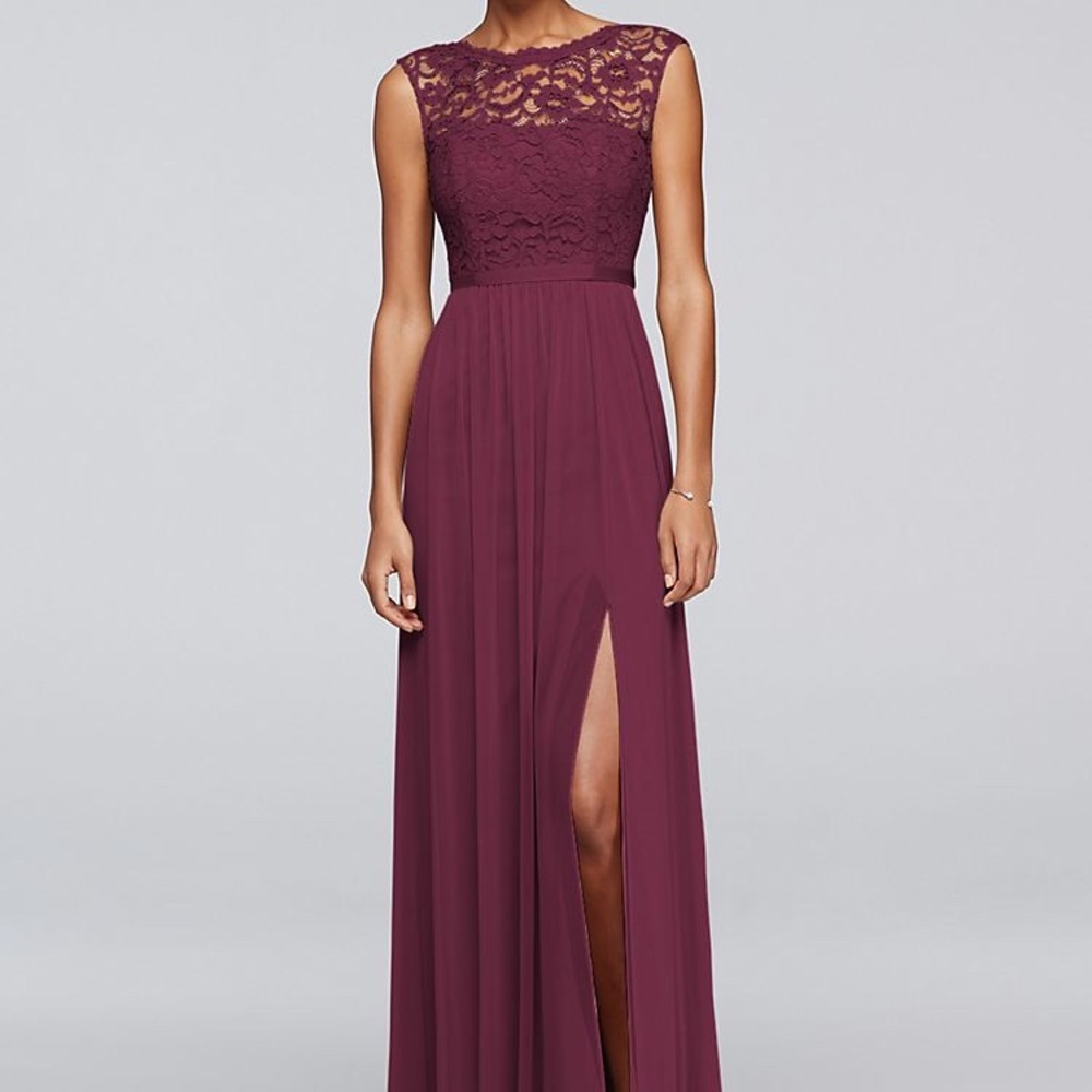 David’s Bridal dress size 2. Wine.
